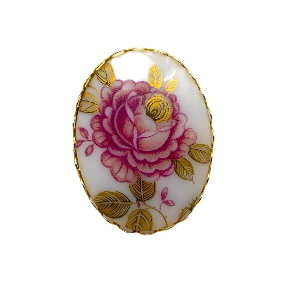 Vintage Pink Rose Porcelain Brooch